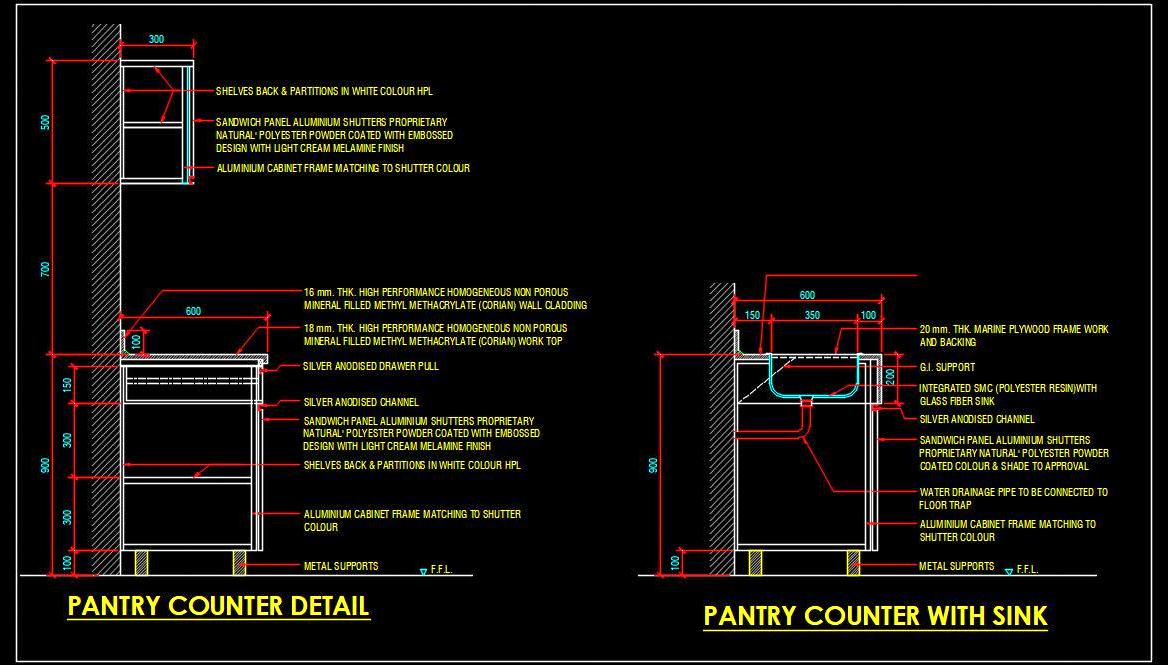 Pantry Counter and Sink Installation Details - AutoCAD DWG